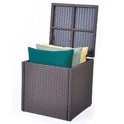 Outdoor Patio Resin Wicker Deck Box Storage Container Bench Seat, 21 Gallon, Anti Rust, All Weat ...