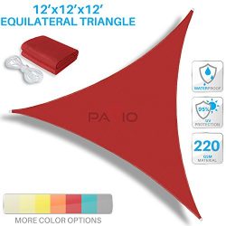 Patio Paradise 12’x12’x12′ Waterproof Sun Shade Sail-Red Triangle UV Block Dur ...