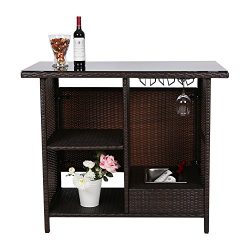 Peach Tree Outdoor Patio Wicker Bar Counter Table Rattan Garden Station with Shelves