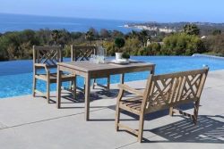 Vifah V189SET31 6 Piece Malibu Outdoor Wood Patio Dining Set with Curvy Leg Table & 4′ ...