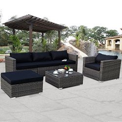 TANGKULA 6PC Patio Furniture Set Outdoor Garden Backyard Poolside All Weather PE Rattan Wicker S ...