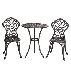 Sunjoy Vinely 24″ x 24″ x 28.3″ Black Cast Iron and Cast Aluminum Bistro Set