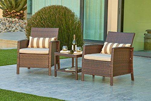 Solaura Outdoor Furniture 3-Piece Bistro Set All Weather Brown Wicker with Light Brown 