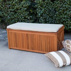 Natural Wood Finish Eucalyptus Outdoor Deck Storage Box Bin Patio Storage Bench Seat With Natura ...