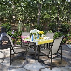 Barton 5 Piece Outdoor Dining Set Square Patio Table Mesh Dining Chair Yard Patio Furniture