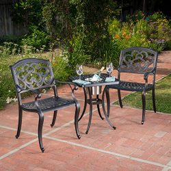 Ariel | 3 Piece Cast Aluminum Outdoor Bistro Set | with Ice Bucket | Perfect For patio | in Shin ...