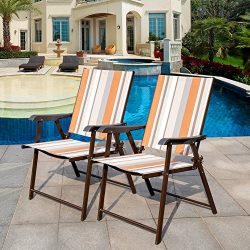 Sundale Outdoor Beach Yard Pool Sling Back Chairs Patio Recliner Garden Folding Chairs Space Sav ...