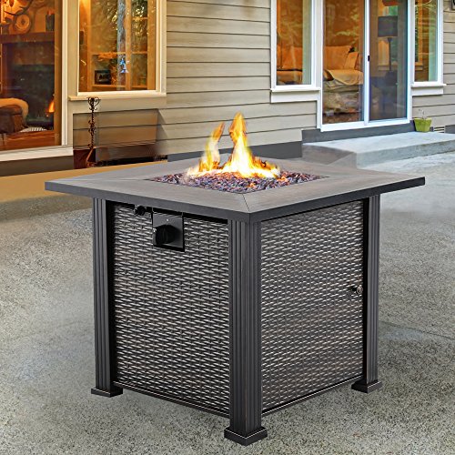 Nuu Garden Outdoor Patio LP propane 30 Inch Square Gas Fire Pit Table ...