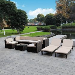 MAGIC UNION Outdoor Patio PE Rattan Wicker Cushion Furniture Patio Furniture 9 Pieces Sofa Set