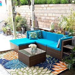 IKAYAA Outdoor Patio Furniture Set, 5 Piece Wicker Rattan Sectional Sofa Set with Soft Cushions, ...