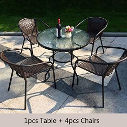 Patio Dining Set – Patio Furniture Dining Set – Garden Courtyard Rattan Chair Glass  ...