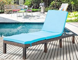 Leisure Zone Patio Furniture Outdoor Adjustable PE Rattan Wicker Chaise Lounge Chair Sunbed (Blu ...