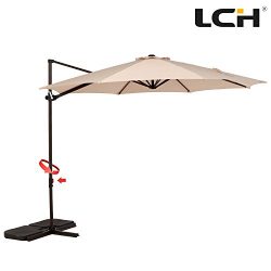 LCH 10ft Offset Cantilever Umbrella Outdoor Patio Backyard Market, Easy Open Lift, Cross Base St ...