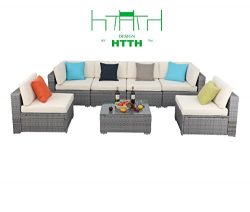 HTTH 3-7 Pieces Patio PE Rattan Wicker Sofa Sectional Furniture Set Outdoor Sofas (7 pcs – A)