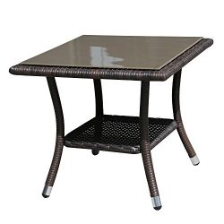 Super Patio Outdoor Patio Wicker Rattan Table Rattan Square Glass Top Wicker Coffee Table End Si ...