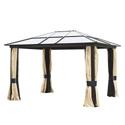 Outsunny 12′ x 10′ Outdoor Patio Canopy Party Gazebo w/ Mesh and Curtains – Beige