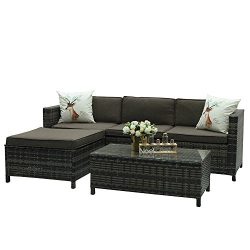 Outdoor Patio Furniture set, 5 Piece PE Wicker Rattan Sectional Furniture Set,Grey Wicker Grey C ...