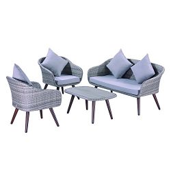 Outsunny 4 Piece Modern Wicker Rattan Patio Conversation Set – Skyline Grey