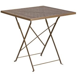 Flash Furniture 28” Square Gold Indoor-Outdoor Steel Folding Patio Table