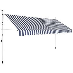 Festnight Outdoor Patio Manual Retractable Awning Sunshade Blue and White Stripes 157.5″