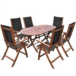 Festnight Seven Piece Folding Outdoor Dining Set Acacia Wood