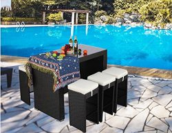 Do4U 7 PCS Rattan Wicker Bar Table Stool Dining Set Patio Garden Outdoor Furniture (Expresso-9010)