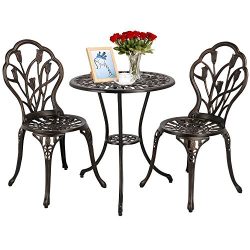 Yaheetech 3 PCS Patio Set Tulip Design Setting Cast Bistro Table Chair Outdoor Patio Furniture,  ...