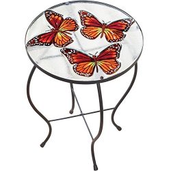 CT DISCOUNT STORE Elegant Round Glass Table Butterfly 3 D Exotic Look Indoor And Outdoor Patio A ...