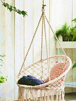 E EVERKING Hammock Chair Macrame Swing, Hanging Cotton Rope Macrame Hammock Swing Chair for Indo ...