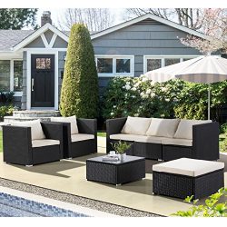 Uenjoy 7PC Outdoor Rattan Wicker Patio Furniture Set Cushioned Sofa & Table Garden Lawn Black