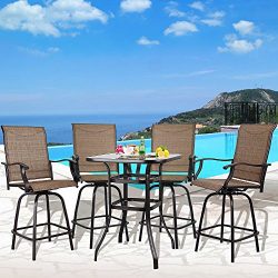 I-Choice 5 pcs Outdoor Swivel Bar Stool Set Textilene Height Bistro Sets Patio Kitchen Home Gard ...