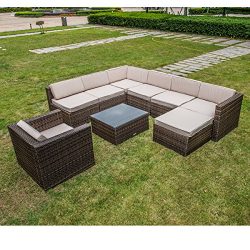 MAGIC UNION Outdoor Patio PE Rattan Wicker Cushion Patio Furniture 9 Pieces Sofa Sets