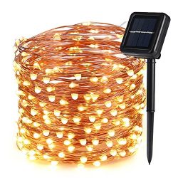 Icicle Solar Fairy String Lights, 66ft 200 LED Flexible Copper Wire Starry String Lights for Gar ...