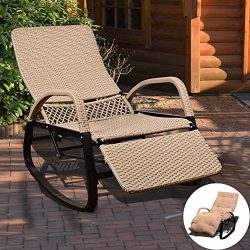 Sundale Outdoor Indoor Wicker Rattan Rocking Chair with Cushion Zero Gravity Lounge Chair Vintag ...