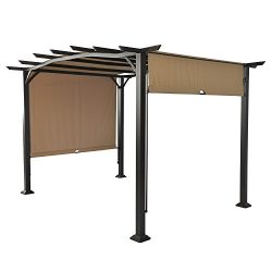 LCH 12 x 9 Ft Pergola Outdoor Steel Frame Patio Sunshlter Retractable Canopy Shades for Garden o ...