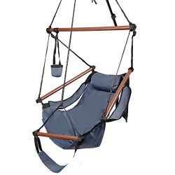 Z ZTDM Hammock Hanging Chair, Air Deluxe Sky Swing Seat with Pillow and Drink Holder Solid Wood  ...