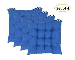 Elfjoy Solid Square Tufted Chair Pads Set of 4 Indoor/Outdoor Cushions Seats With Ties (Blue)