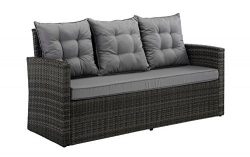 Divano Roma Furniture Outdoor Patio Rattan Bench with Pillows (Grey/Grey)