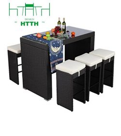 HTTH 7 Piece Outdoor Rattan Wicker Bar Table and Chairs Patio Dining Set (9010-EXP)