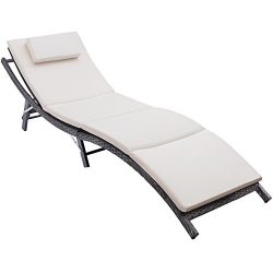 Flamaker Patio Chaise Lounge With Cushion Modern Outdoor Adjustable Furniture Set All-weather PE ...