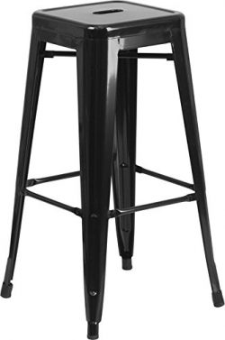 Flash Furniture 30” High Backless Black Metal Indoor-Outdoor Barstool with Square Seat