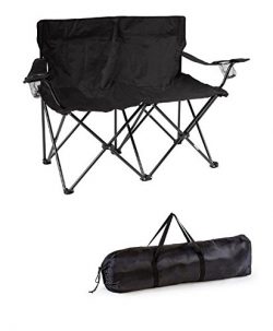 Trademark Innovations 31.5″H Loveseat Style Double Camp Chair with Steel Frame, Black