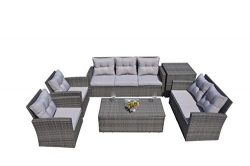 Direct Wicker 6-Piece Outdoor Patio Wicker Sectional Sofa Set with Side Storage Table, Storage C ...