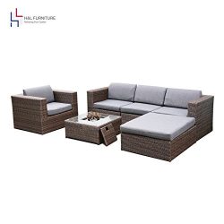 H&L Patio 6PCS Rattan Wicker Sofa Set Outdoor Garden Furniture Cushioned Sofa Set with Ottom ...