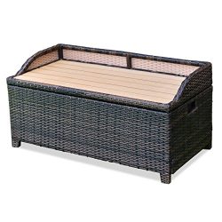 Brown Resin Wicker Storage Bin Bench Box Outdoor Pool Patio Furniture Seating Storage