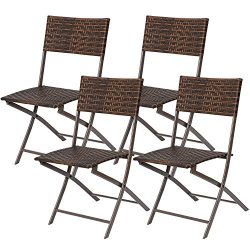 Flamaker Folding Patio Chairs PE Wicker Rattan Chair 4 Pieces Patio Furniture Set(Brown 4 pack)