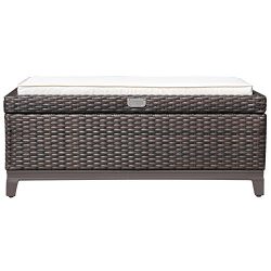 Outdoor Patio Wicker Cushion Storage Ottoman Bench Aluminum Frame with Seat Cushion, Espresso Brown