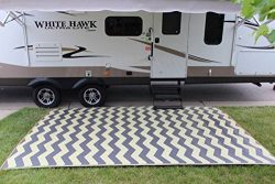 Rv Mat Patio Rug Chevron Pattern 9×16 Tan/Charcoal