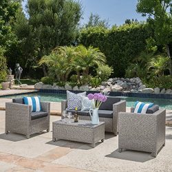 Christopher Knight Home 214136 Puerta Outdoor Wicker Sofa Set, Black