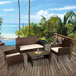 Tangkula 4 Piece Patio Furniture Set All Weather Outdoor Lawn Garden Pool Balcony Wicker Steel F ...